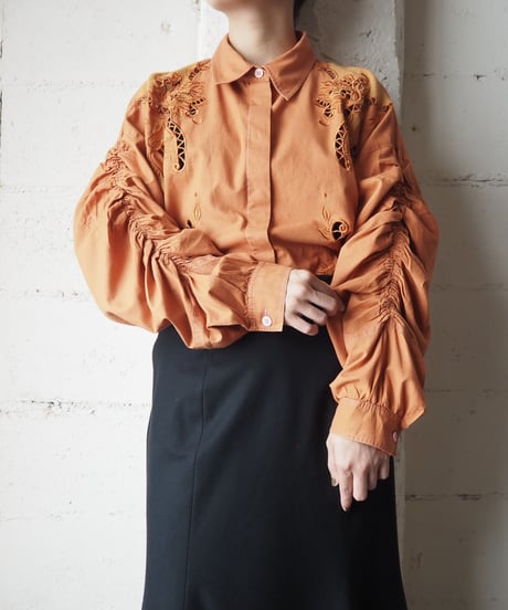 Gather Sleeve Cutwork Shirt OR
