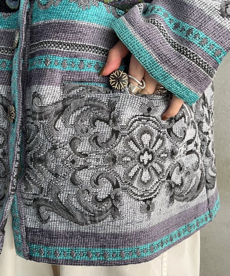 Stand Collar Pattern Gobelin Jacket NVBL
