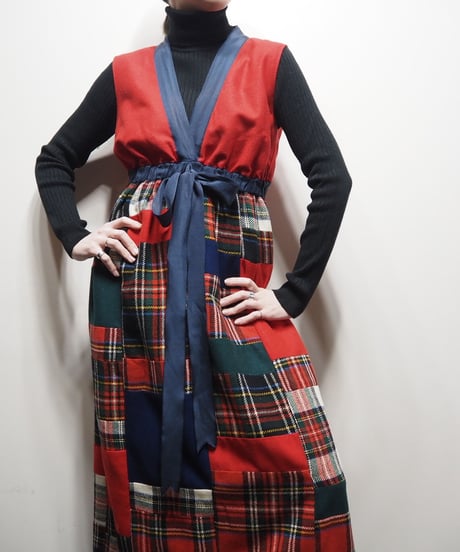 Sleeveless Check Long Dress RE