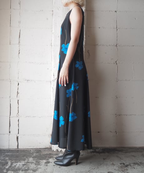 Flower Pattern Sleeveless Dress BKBL
