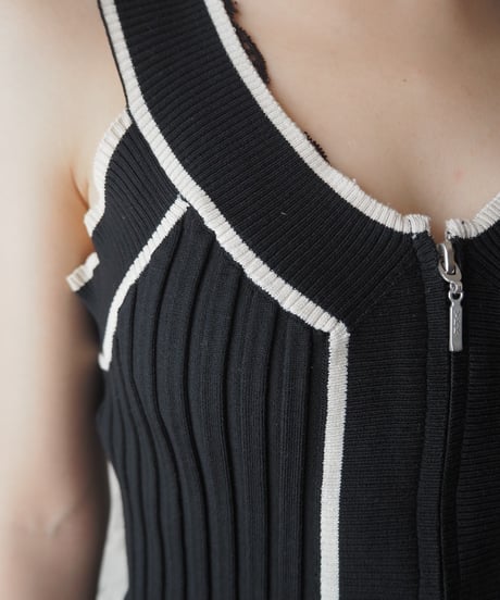 Sleeveless Double Zip Rib Knit BKWH