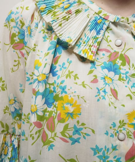 1970's Flower Pattern Pleated Collar Dress IV