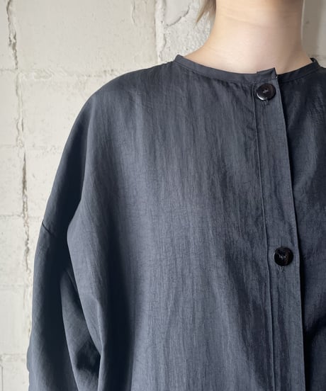Collarless Nylon Light Coat BK