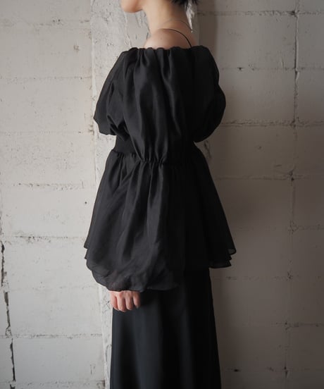 Balloon Sleeve Off Shoulder Tops BK