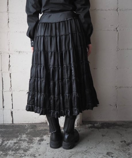 Tiered Pleated Long Skirt BK