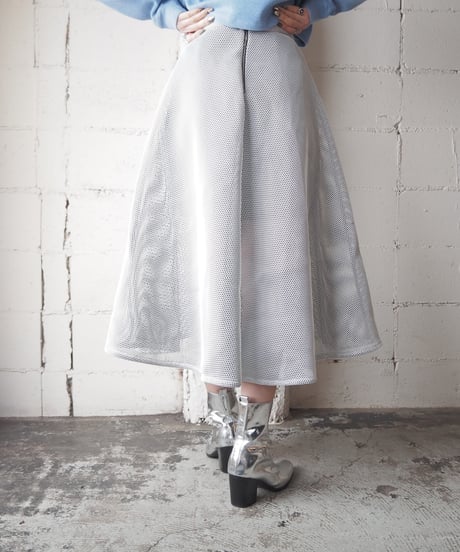 Mesh Volume Flared Skirt WHBK