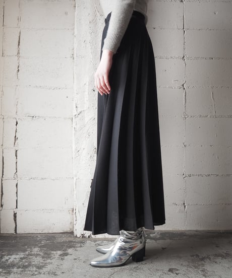 Pleated Belted Long Skirt BK