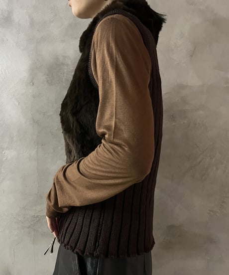 Fake Fur×Knit Design Vest BR