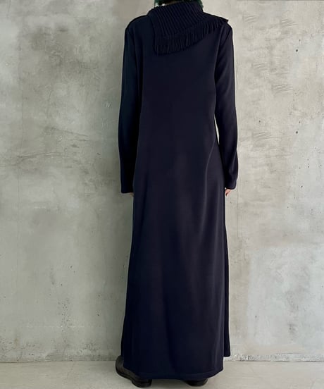 Fringe Knit Collar Cut Sew Dress NV
