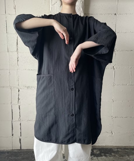 Collarless Nylon Light Coat BK