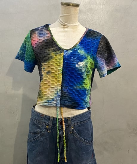 NIKE Shirring Tie-dye Cropped Tops BL GR BK