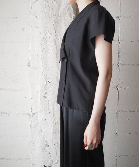 Asymmethic Shawl Color French Sleeve BK