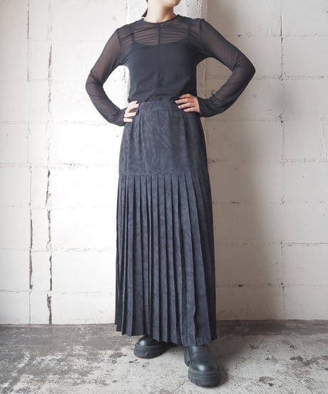 Shadow Pattern Pleated Flare Skirt BK