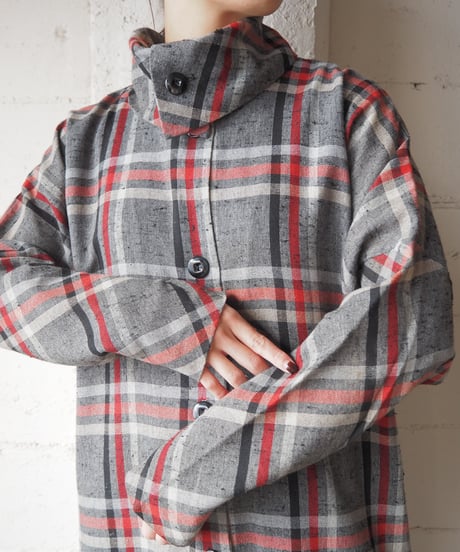 Turn Over Collar Check Pattern Shirt Dress GRRE