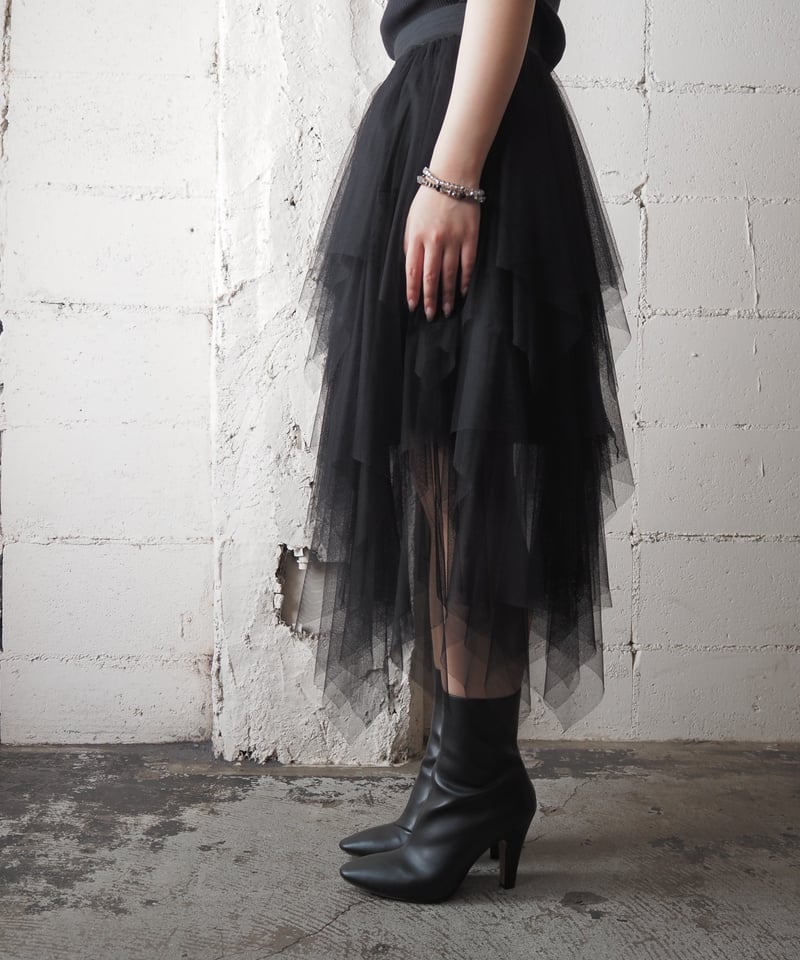 Zig Zag Hem Tulle Tiered Skirt BK | Orfeo