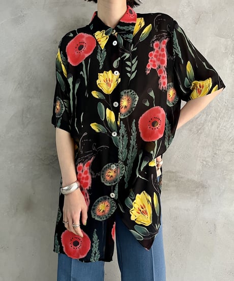 1990's Flower Pattern Seethrough Shirt BKREYE
