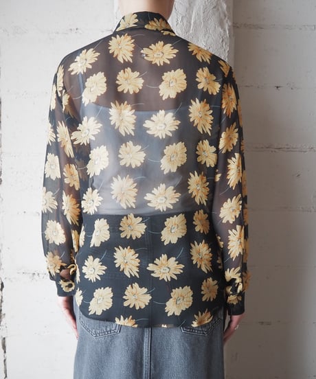 Flower Print Silk Sheer Shirt BKYE