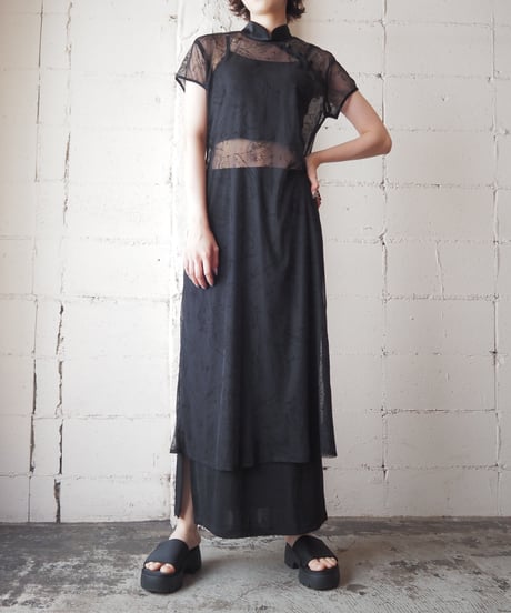 Sheer Short Sleeve China Dress BK