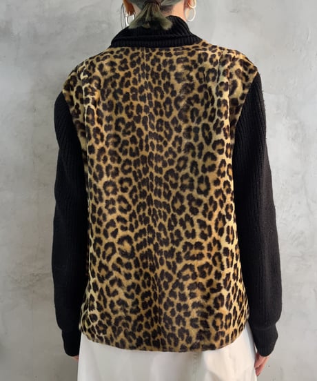 Leopard Pattern Design Knit Jacket BEBK