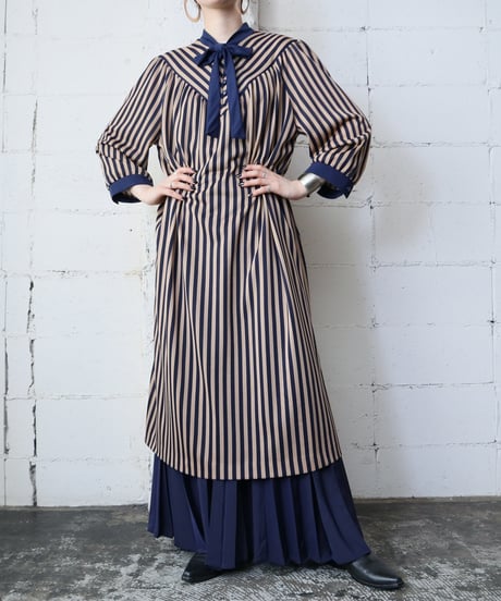 Stripe Boe Collar Dress NVBE