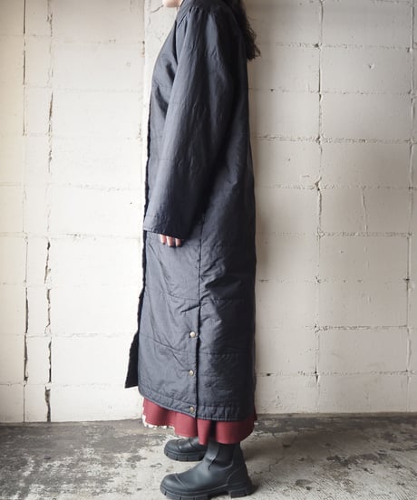 Snap Button Padded Long Coat BK