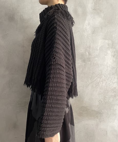 Turtleneck Fringe Short Knit BK