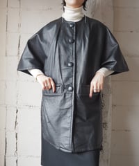 1980's Collarless Leather Cape Jacket BK