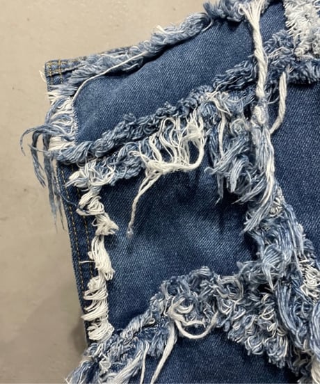 Patchwork Zipup Denim Vest BL