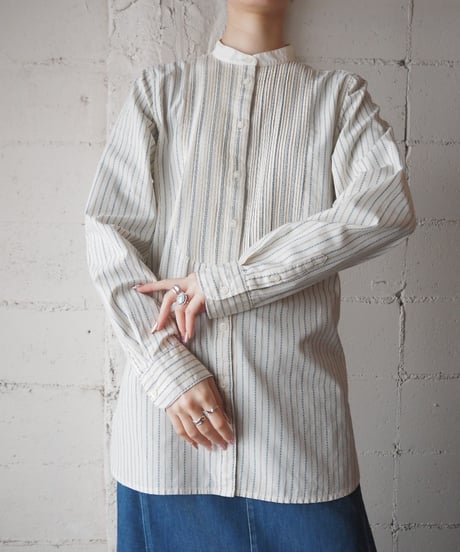 LAUREN Band Collar Front Pleats Shirt IVBL