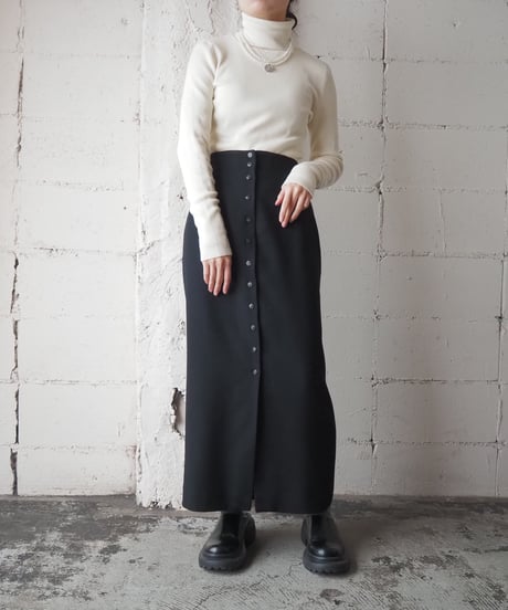 Many Button Long Tight Skirt BK