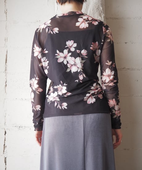Flower Pattern Sheer Tops BKPI