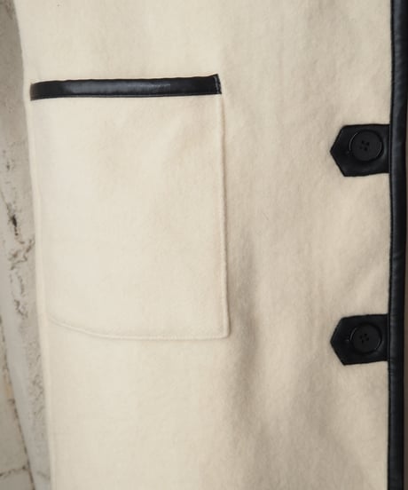 Leather Piping Stand Collar Coat IVBK