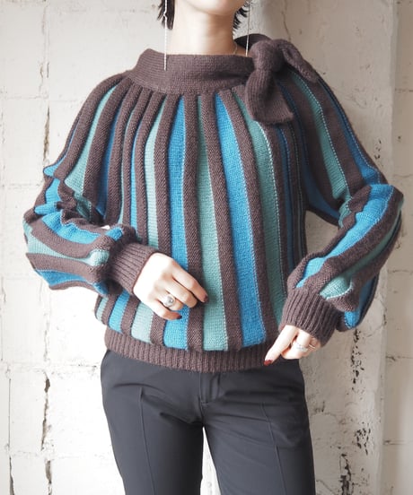 1980's cacharel Front Ribbon Stripe Knit BRLBLLGN