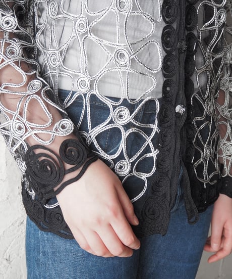 Tape Embroidery Sheer Cardigan BKSV