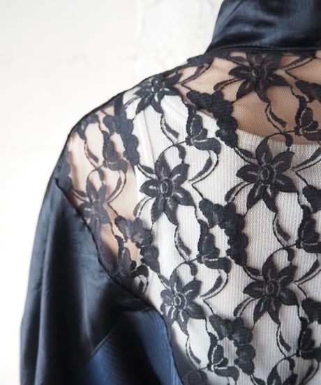 Velour × Lace Design China Shirt BKNV