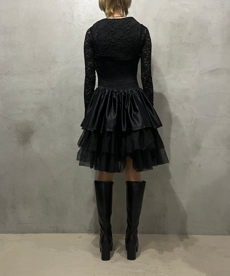 Tulle × Satin Tiered Dress BK