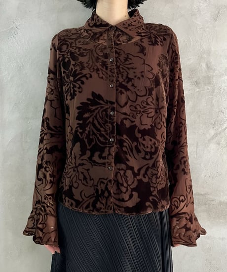 Velour Pattern Flair Sleeve Blouse BR