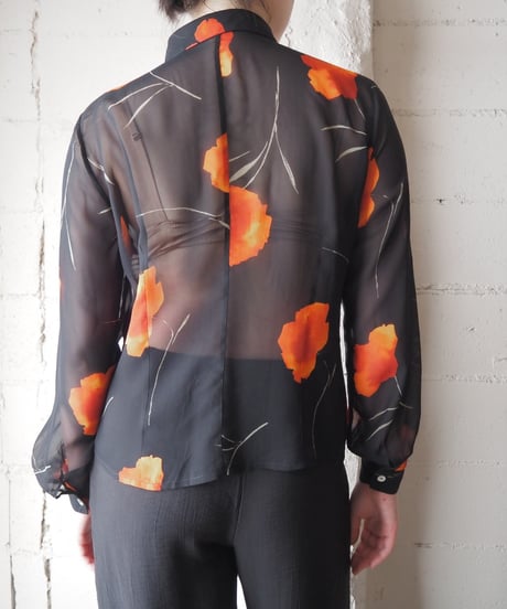 Flower Print Sheer Shirt BKOR