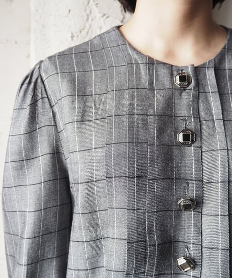 Collarless Check Shirt Dress GR
