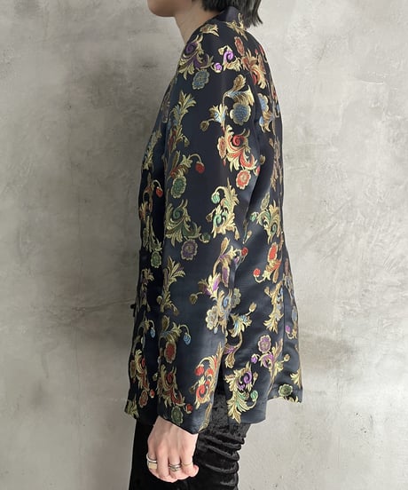 Botanical Pattern Satin China Blouse BKGN