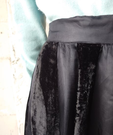 Velour × Rayon Striped Flared Skirt BK