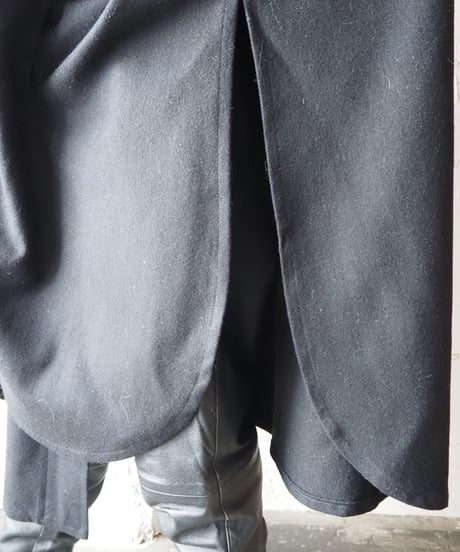 Front Top Button Wool Cape Coat BK