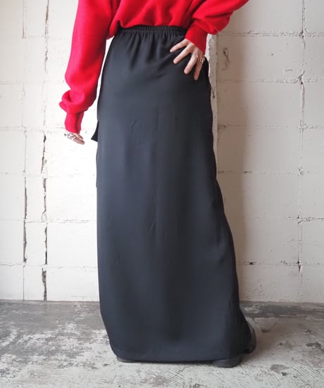 Waist Drawstring Long Skirt BK