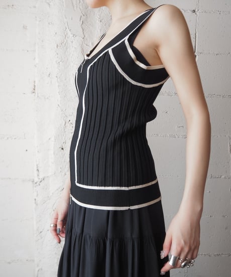 Sleeveless Double Zip Rib Knit BKWH
