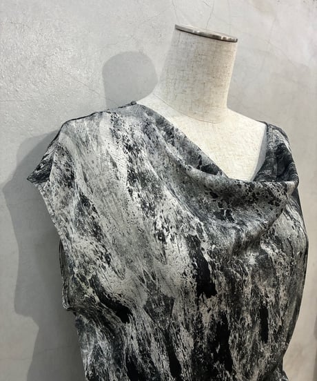 HELMUT LANG Silk Mix Print Drape Dress GRBK