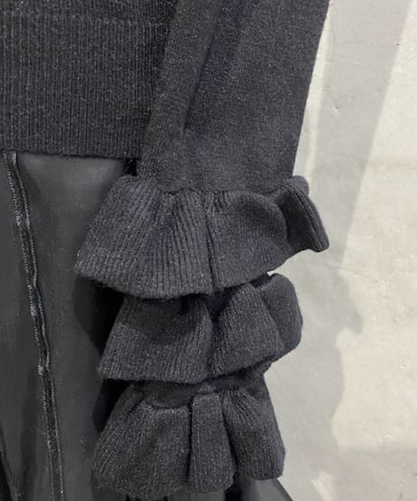 Frill Design High Neck Knit BK