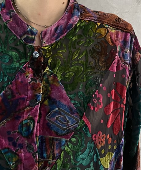 Psychedelic Velour Pattern Stand Collar PIGN