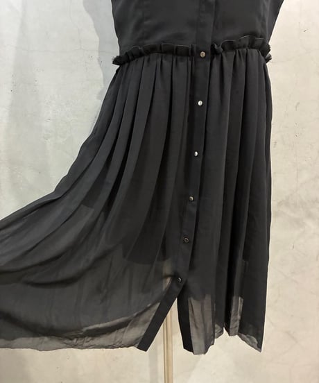 DIESEL N/S Denim Collar Sheer Pleats Dress BK