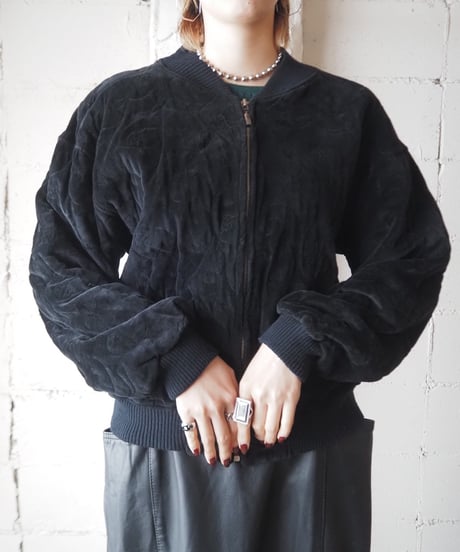Velour Quited Zipup Jacket BK