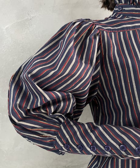 Stripe Pattern Volume Sleeve Blouse NVRE